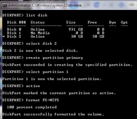 Make Primary Partition and Format USB Drive